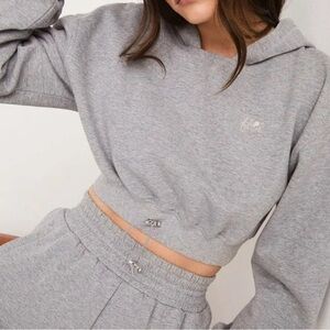 NEW For Love And Lemons Josie Cropped Hoodie Sweatshirt / Grey / XXS